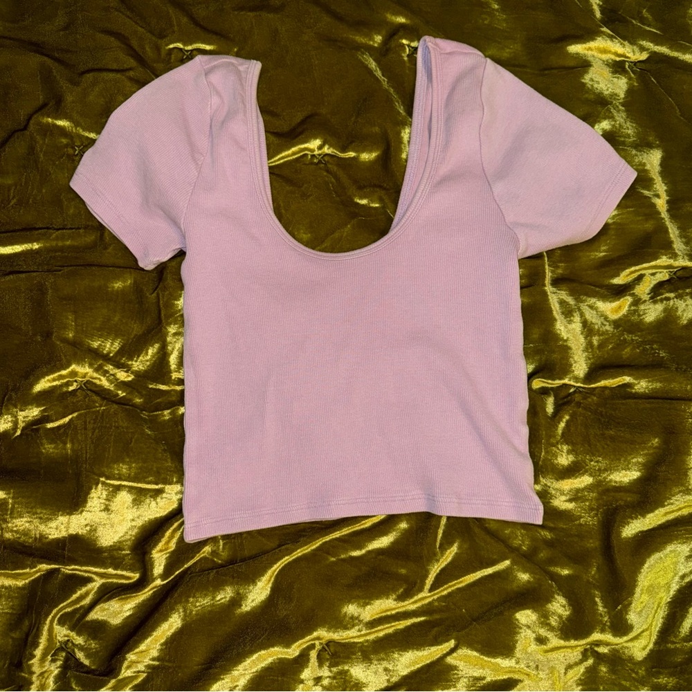 Purple Backless Crop Top with Cap Sleeves